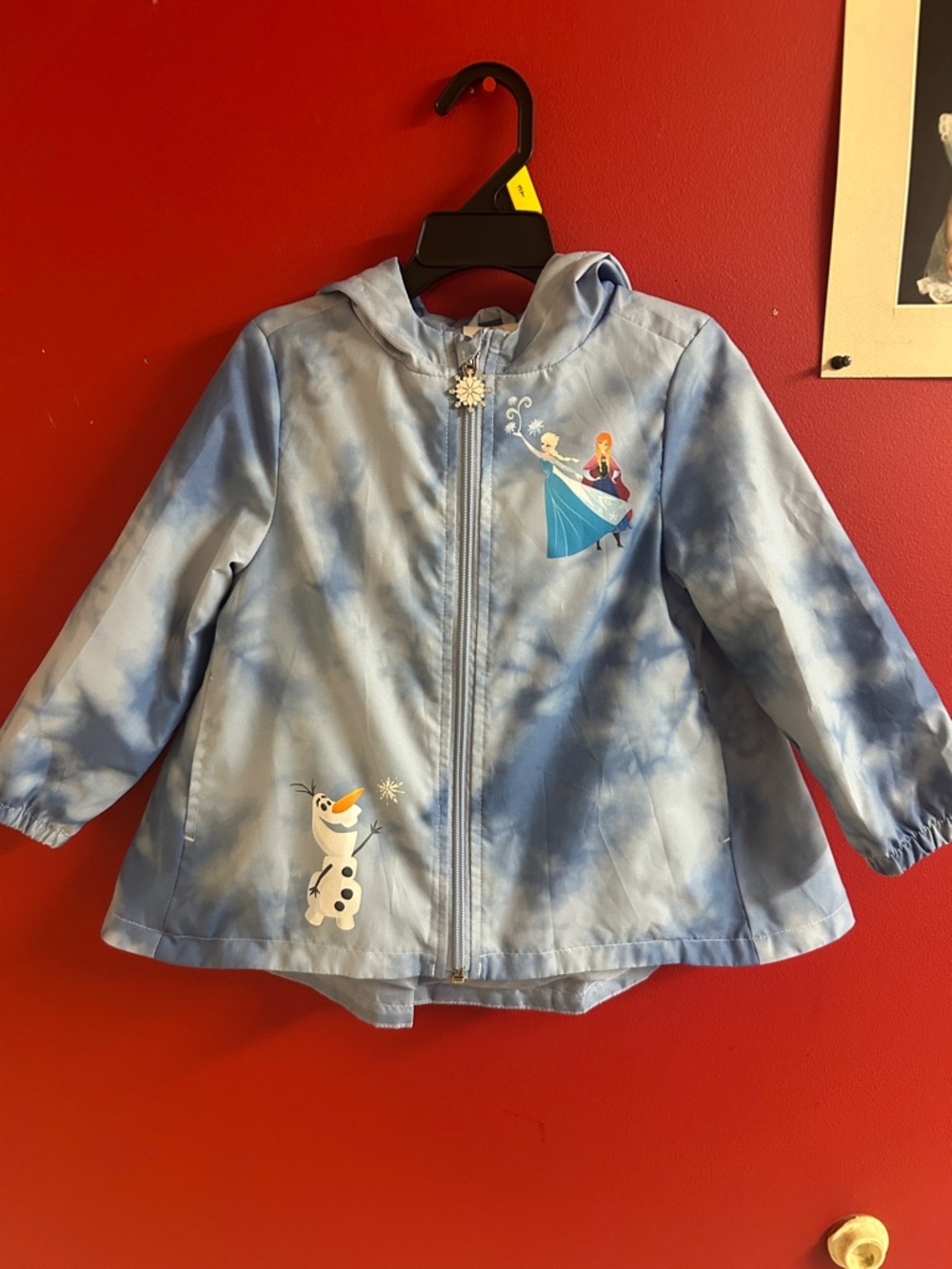 Disney Light Blue Frozen Hooded Raincoat with Elsa, Anna & Olaf size 3t
